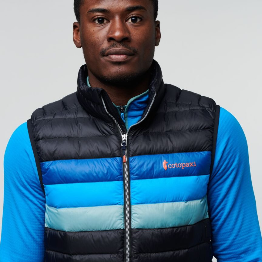 Cotopaxi homens colete de penas de fogo PFLZ125 roupas listras pretas/pacífico