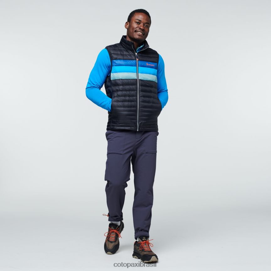 Cotopaxi homens colete de penas de fogo PFLZ125 roupas listras pretas/pacífico