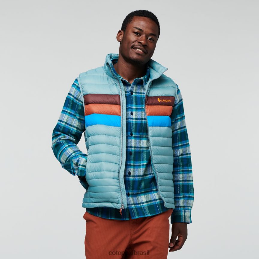 Cotopaxi homens colete de penas de fogo PFLZ128 roupas listras de grama azul