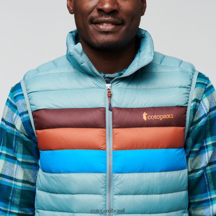 Cotopaxi homens colete de penas de fogo PFLZ128 roupas listras de grama azul