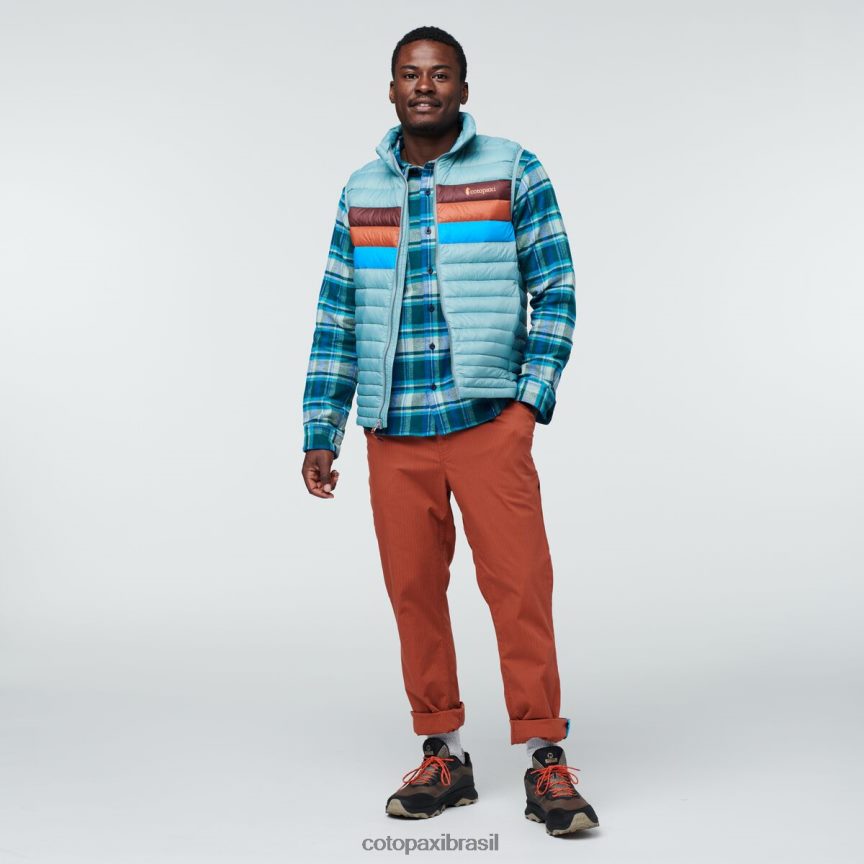 Cotopaxi homens colete de penas de fogo PFLZ128 roupas listras de grama azul