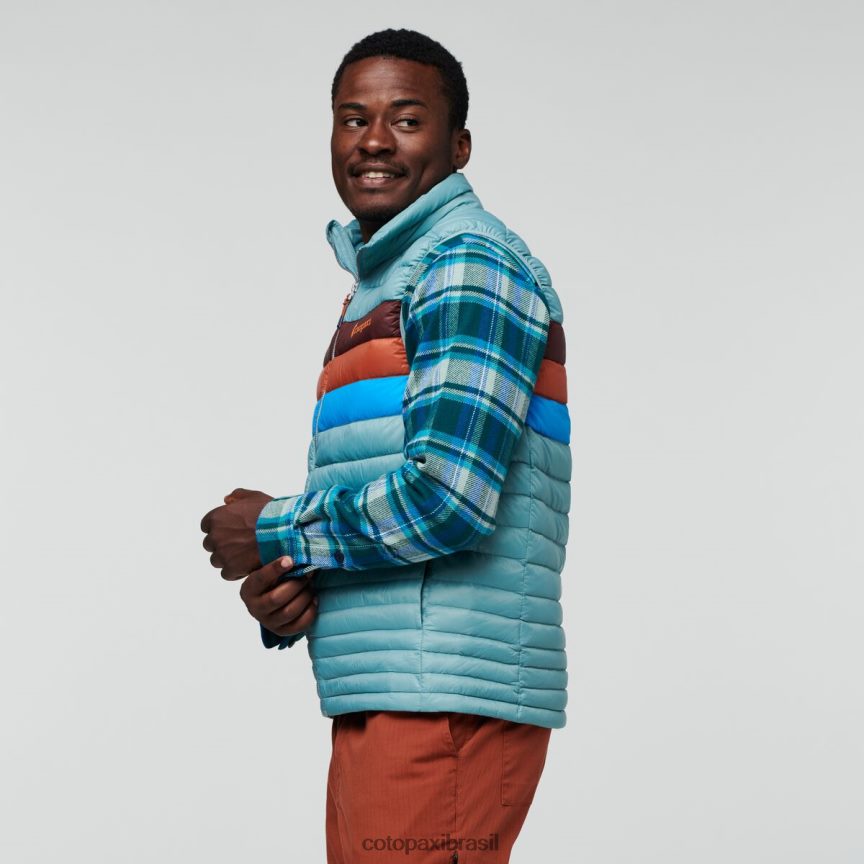 Cotopaxi homens colete de penas de fogo PFLZ128 roupas listras de grama azul