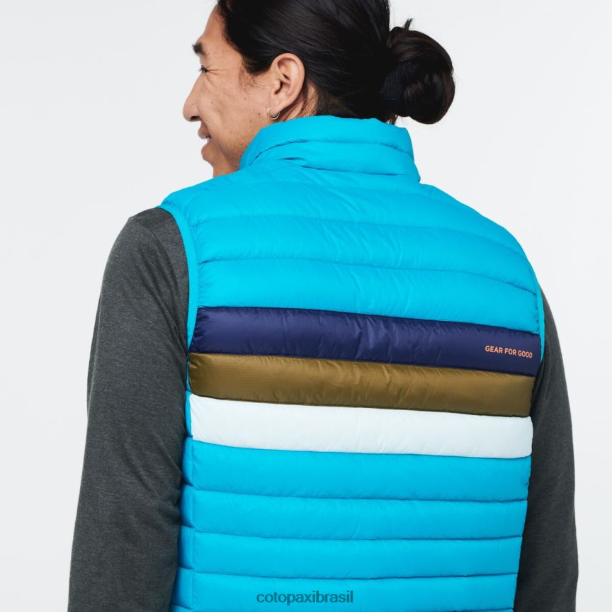 Cotopaxi homens colete de penas de fogo PFLZ132 roupas listras azuis minerais