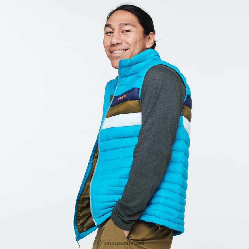 Cotopaxi homens colete de penas de fogo PFLZ132 roupas listras azuis minerais
