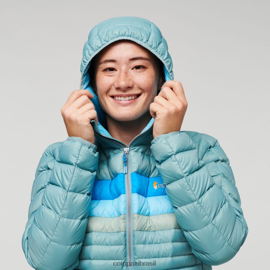 Cotopaxi mulheres pulôver fuego com capuz PFLZ4 roupas listras de grama azul